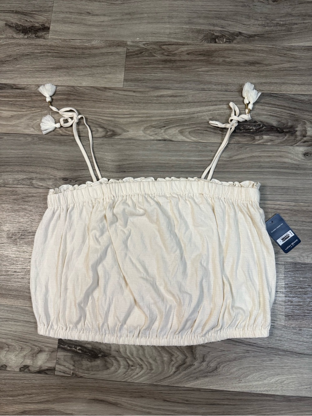 NWT Lucky Brand Smocked Tub Top with Adjustable Shoulder Ties Off White Sz Large
